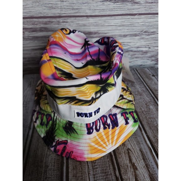 Born Fly Unisex Multicolor Bucket Hat MSRP $32, L/XL, Palm Tree, Grafitti, Sun - Picture 2 of 4